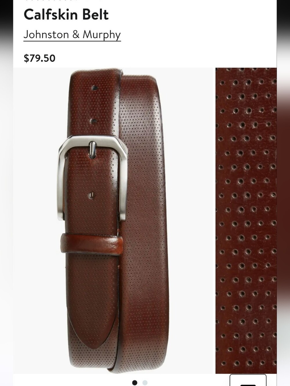 MEN'S JOHNSTON & MURPHY BROWN CALFSKIN LEATHER PERFORATED BELT SILVER BUCKLE 40
